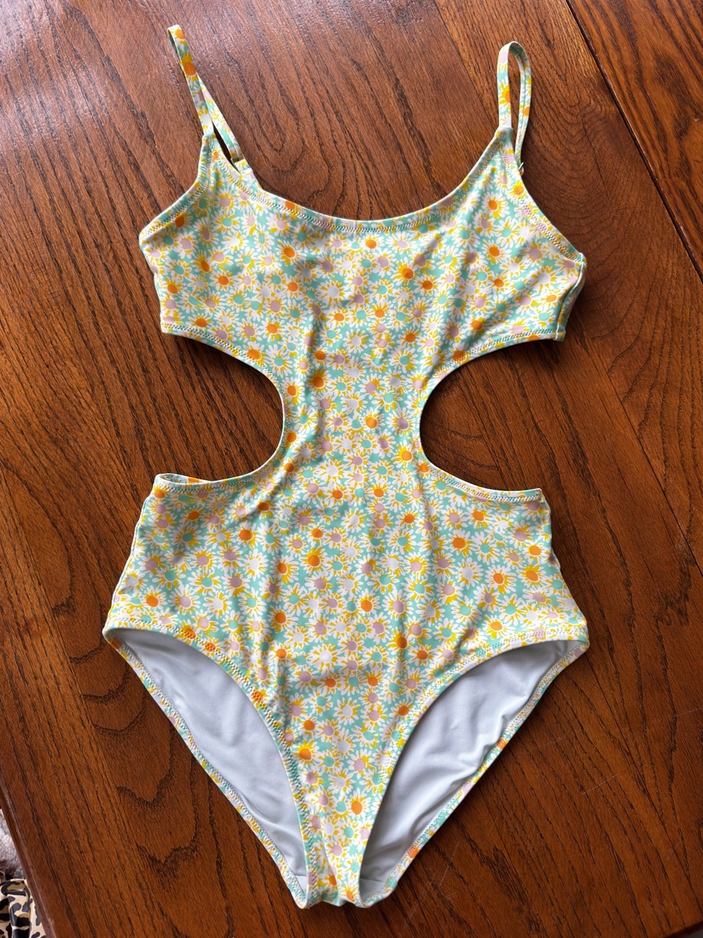 Aerie Side Scoop One Piece Swim Green and Yellow Floral Full Coverage Small